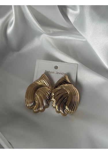 İstiridye Plaka Gold Küpe Altın