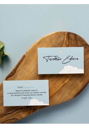 Çift Yön Teşekkür Kartı Thank You Cart Ay Bulut Tebrik Kartı100ad