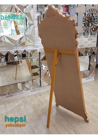 Vintage Madam Model Altın Renk Varaklı Ayaklı Boy Aynası Altın