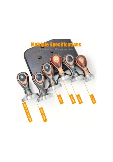 Motion003 1 Adet Alıkısscafe Premium 58.35 Mm Kahve Dizgisi 304 Paslanmaz Celik Cikarilabilir Duz Taban Renkli Ahsap Sap Espresso Demleme Icin Ahşap