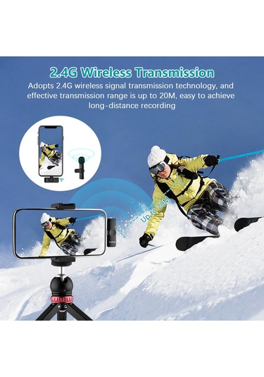 Andoer Onetriggertwo Mini 2.4g Kablosuz Mikrofon Sistemi 2 Verici + 1 Alıcı Klips