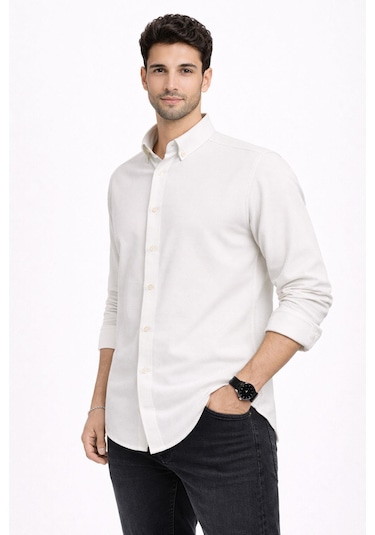 Classics Men Plus Barkod Uzun Kol Slim Fit Erkek Gömlek - 7579 Beyaz