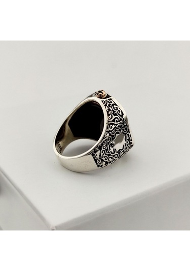 925 Ayar Otantik Motifli Çift Taraflı Mührü Süleyman Gümüş Yüzük Silver