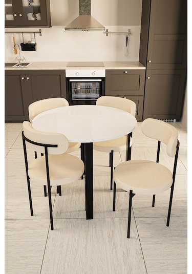 Trend Yuvarlak Mutfak Masa Takımı Beyaz-krem-siyah