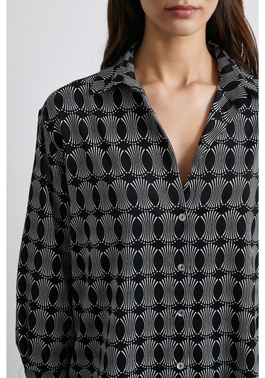 Geometrik Desenli Gömlek Siyah Siyah