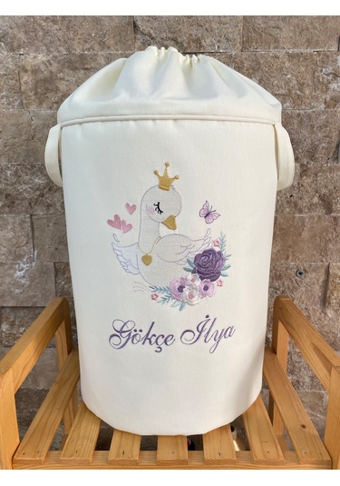 Hs Home Baby Kuğu Nakışlı Çamaşır & Oyuncak Sepeti