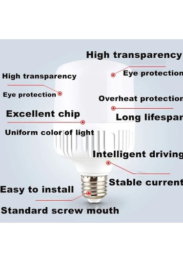 100w E27 Led Vida Ağız Işığı Yüksek Parlaklıkta Beyaz Işık 220v 6000k Göz Koruması Titremeyen Yüksek Isı Dağılımlı Ampul 60w