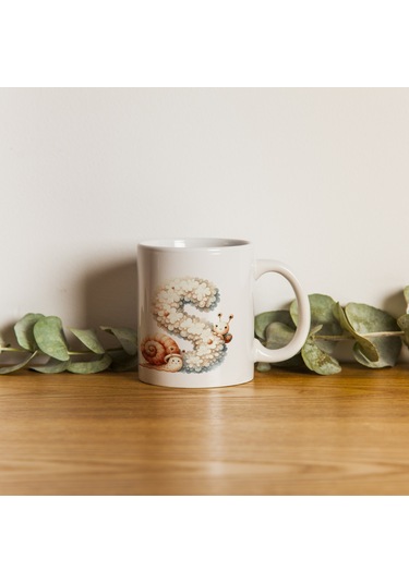 S Harfi Tasarım Bardak, Sevimli Hayvan Temalı Harf Bardağı Beyaz