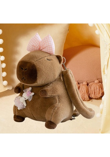 Suntek Capybara Sırt Çantası Günlük Sevimli Omuz Pembe Fiyonk