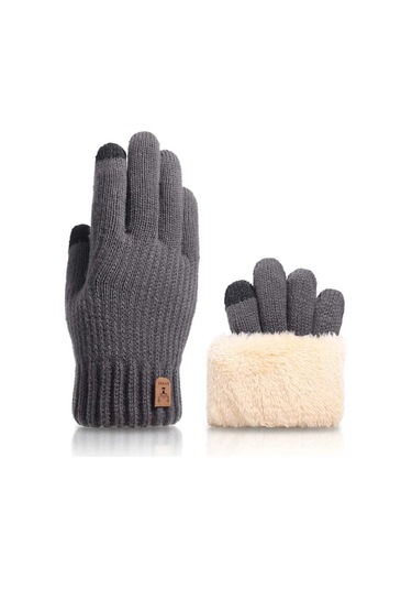 Elmpaly Koyu Gri Tek Ebat Kışlık Termal Eldiven - Dokunmatik Uyumlu, Fermuarlı Cep Koyu Gri