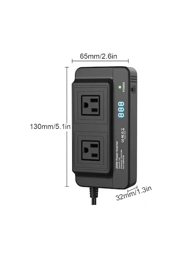 Mufunye 12v'den 110v'ye Dönüştürücü Araç İçin 200w 2 Ac + 4 Usb 4.8a Hızlı Şarj, Çoklu Koruma, Siyah
