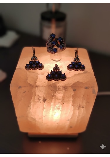 Otantik Safir Taşlı Bayan Gümüş Set Bronz