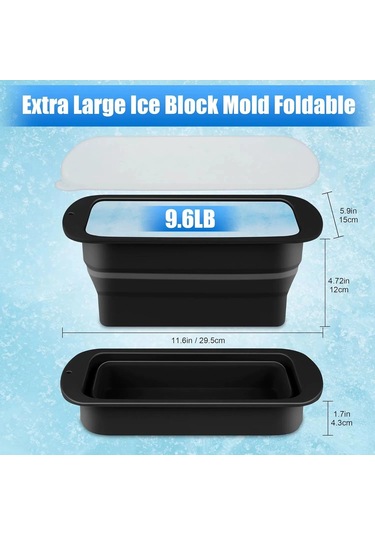 Katlanabilir Silikon Büyük Buz Küpü Tepsi Büyük Buz Kapaklı Kutu Siyah