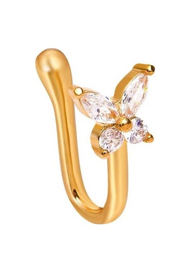 Flybuy Zirkonyum U Süslemesi Şeklinde Klipsi Kelebek İşlemeli Burun Burun Bakır Altın A-1204 Ow Altın