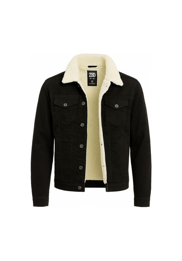 Zbd Erkek Slim Fit Kürklü Kot Ceket - 7432 Siyah