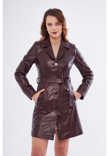 Derinss Dka2373 Hakiki Deri Kadın Bordo Pardesü 001