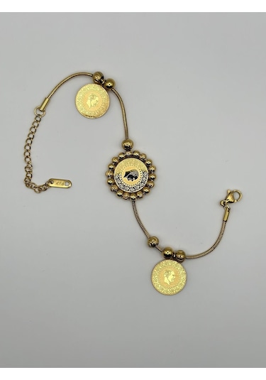 Arnes Jewelry Çelik Dorikalı Üç Çeyrekli Bileklik Ar214nes Gold