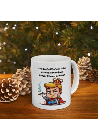 En Yakın Arkadaş Baskılı Porselen Beyaz Lüks Kupa Bardak Beyaz