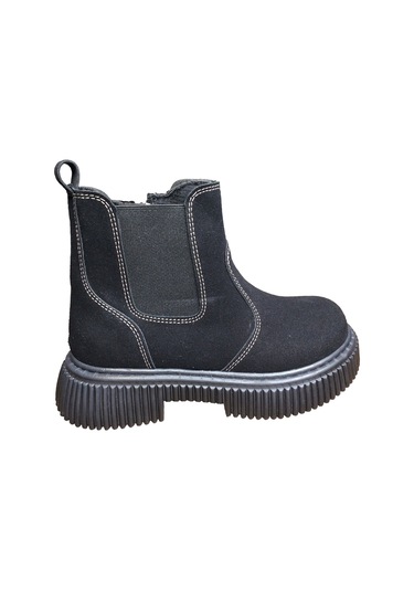 Ortopedikal 1087 Filet Unisex Erkek Ve Kız Çocuk Bot Siyah Süet Yanı Lastikli Ve Fermuarlı Anatomik Siyah