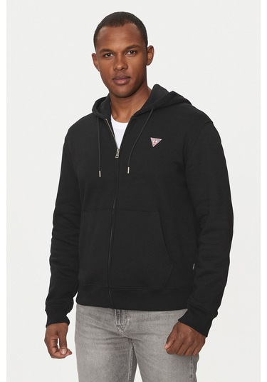 Guess Erkek Gj İnce Fermuar Kapüşonlu Sweatshirt - Siyah Siyah