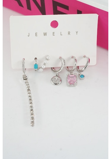 Kadın Vip Seri Özel Tasarım Baget Zirkon Taşlı 6'lı Küpe Seti 0000112