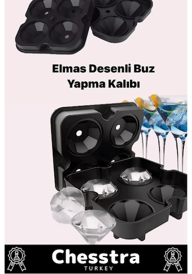 Özel Tasarım 4 Gözlü Kırılmaz Esnek Silikon Kokteyl Viski Elmas Şekilli Buz Yapma Kalıbı 1 Adet Çok Renkli