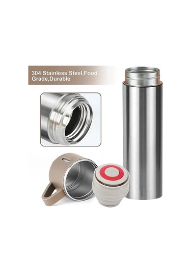 Kişiselleştirilebilir 3 Bardaklı Çelik Termos 05 Lt Crom Gümüş
