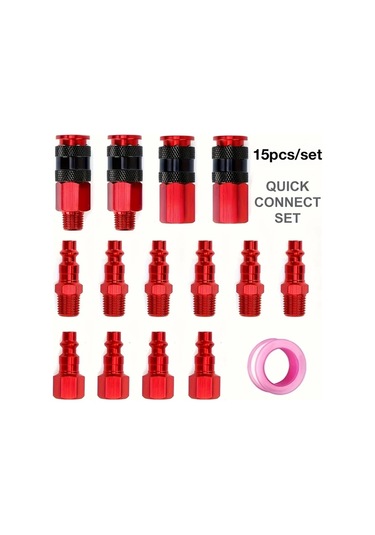 Willowhaven 15 Parça Universal Hava Hortumu Bağlantı Seti, 1/4 İnç Npt Kırmızı Hava Kompresörü Aksesuarları