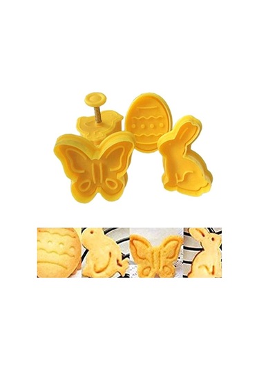 4 Adet Paskalya Tavşanı Desen Kabartma Kalıbı 3d Bahar Bisküvi Ka Sarı