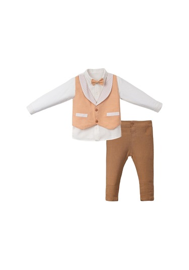 Yelekli Gömlek Pantolon Takım Camel