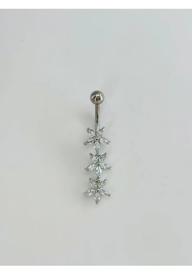 Çiçek Detaylı Sallantılı Göbek Pıercing - Pg0142 Çok Renkli