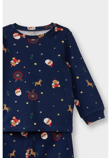 Defacto Erkek Bebek Pijama Takımı Yılbaşı Temalı Uzun Kollu Üst Uzun Alt F0556a525aunv30 Lacivert-nv30