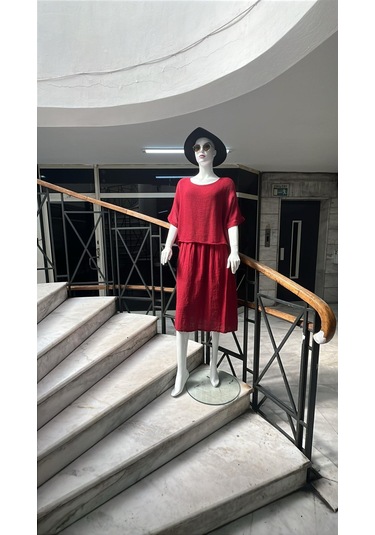 İtalyan Müslin Keteni Üstü File Bluzlu Astarlı Tek Parça Elbise-9256 Bordo