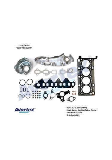 Avortex Skcli Üst Takım Conta 801 1.6dci R9m Megane-3/4 Fluence Kadjar Talısman Trafıc-3 KNO-AVORTEX-801