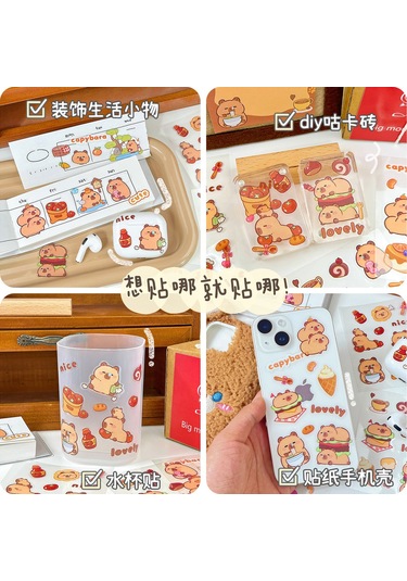 Symbee Kahve Tonlu Kapybara Desenli Pet Stickerler - Öğrencilik Ve Dıy İçin Su Geçirmez 10 Adet Karton Sticker Seti