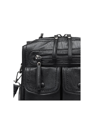 Yıkama Deri Sırt Askılı Kadın Çantası 21k Barcelona 1917 Siyah