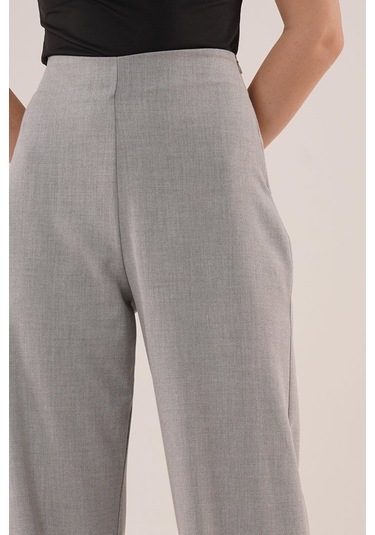 The İstanbul Bol Paça Yandan Fermuarlı Gri Kumaş Pantolon Gri