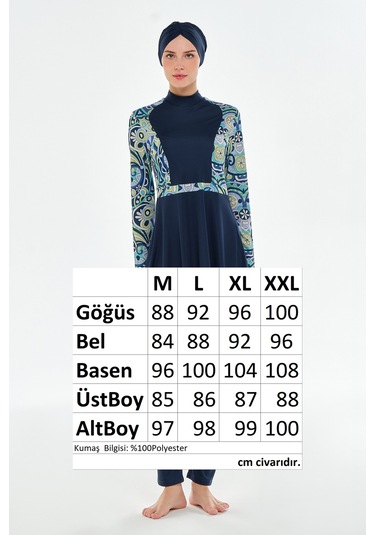 Likralı Tam Kapalı Tesettür Mayo Desen Detaylı 3118 Koyu Lacivert Koyu Lacivert