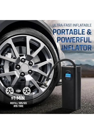 Boatshop1 Taşınabilir Usb Dijital Ekranlı Şişirici Hava Kompresörü 3000mah Kablosuz Şarj Motosiklet Araba Lastik Pompası