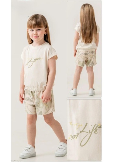 Kız Çocuk Dokuma Şortlu Takım 3800-065 KREM