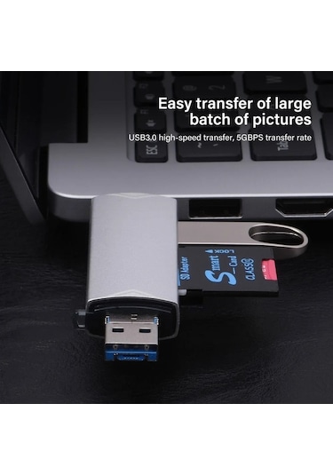 Novahub 6'in 1 Arada Usb 3.0 Kart Okuyucu U Disk Type-c/usb/tf/sd Harici Depolama Çubuğu Jaster Silver