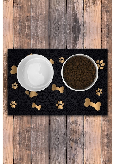 Evaşk Vinil Kaymaz Tabanlı Keçe Baskılı Evcil Hayvan Pet Mama  Paspası 45x100 Renk KEMİK PM20100KE