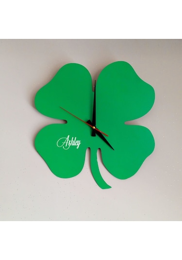 Bk Gift Kişiye Özel İsimli Yonca Tasarımlı Dekoratif 45cm Ahşap Duvar Saati-1 , Ev Hediyesi , Arkadaşa Hediye , Sevgiliye Hediye Bitmeyen137070 Bk Gif Çok Renkli