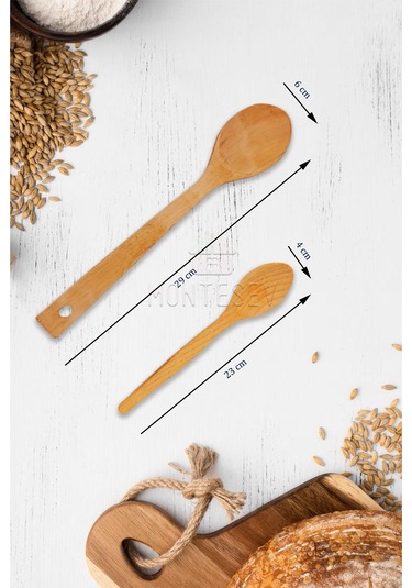 Zambak Serisi Ahşap Hamur Açma Oklavası Merdanesi Kaşık Seti 6 Lı