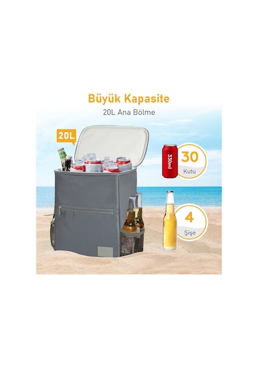 Haegs Termal Sırt Çantası Yalıtımlı Termos Soğutucu Çanta, Erkek Kadın Buzluk Çanta Soğutucu, Kamp Plaj Balıkçılık Öğle Yemeği Piknik Beslenme Yemek Taşıma Çantası Duman Gri