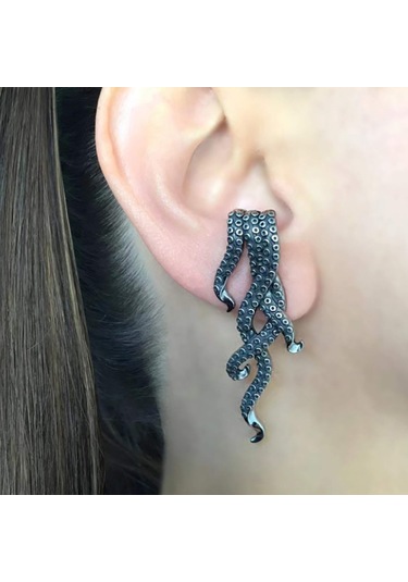 Ahtapot Dokunaç Hayvan Abartılı Küpeler Kadın Modası Retro Alaşımlı Küpeler Antik Gümüş