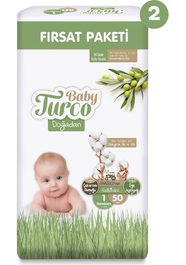 Baby Turco Doğadan Ekonomik Fırsat Paketi Bebek Bezi 1 Numara 100 Adet 2'li