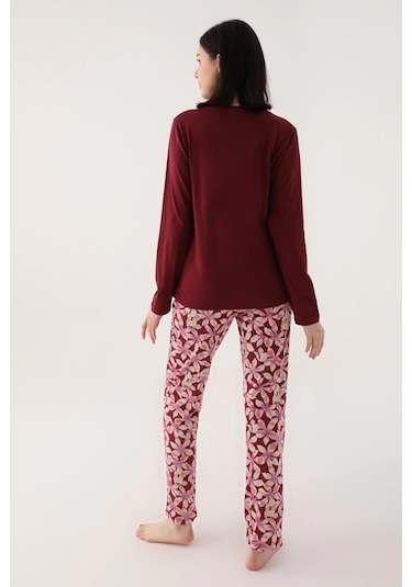 Arnetta 2638 Uzun Kol Kadın Pijama Takımı Kızıl Kahve V1 Kızıl Kahverengi