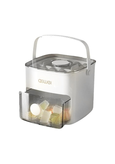 Kacheeg 2'si 1 Arada Çift Katmanlı Buz Küpü Tepsisi, Saklama Kabı İle Kolay İtme Bırakma Kalıbı Beyaz Beyaz