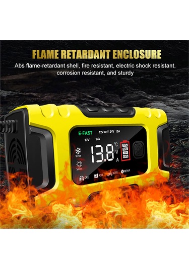 Tenfowee E-fast Akıllı Renkli Ekranlı Şarj Cihazı: 12v/24v 10a Otomobil Ve Motosiklet Aküleri İçin Çok Fonksiyonlu Sarj Aleti